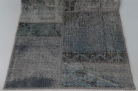 Vintage Turkish Wool Cotton Patchwork Runner Rug, Blue (2x8) - photo 9 of 10