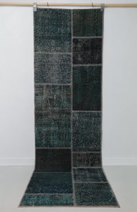 Vintage Turkish Wool Cotton Patchwork Runner Rug, Green (2x9) - photo 2 of 10