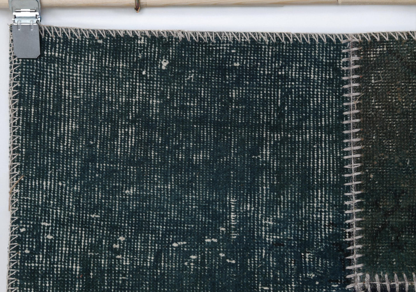 2x9 Vintage Patchwork Runner Rug, Green Wool Cotton Hallway Rug, Handmade Narrow Area Rug
