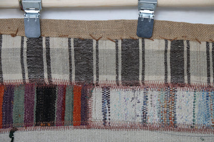 Kilim Tapestry Wall Hanging Rug, Patchwork Textile Art, Small Boho Wall Decor, 3x2 ft