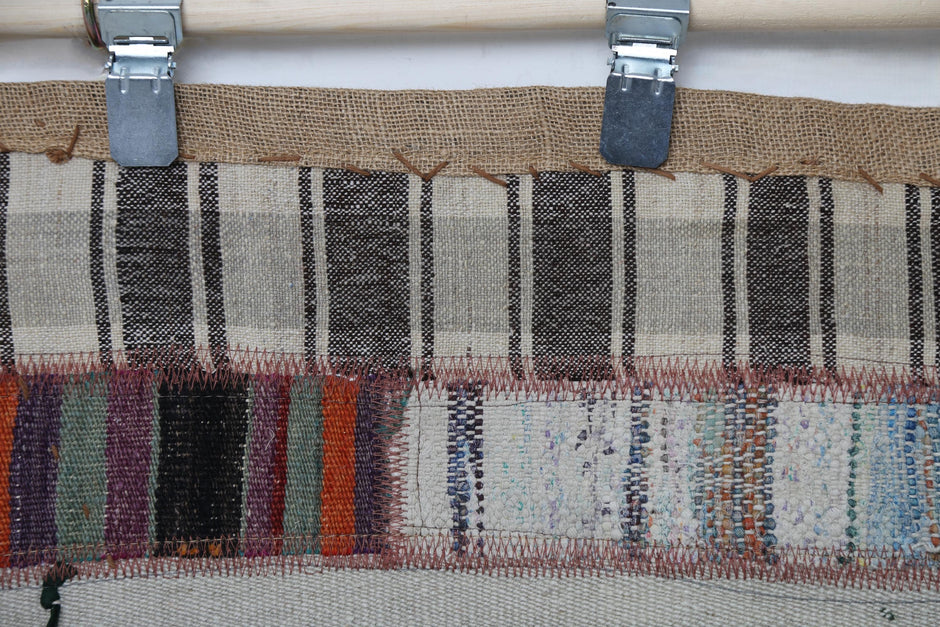 Kilim Tapestry Wall Hanging Rug, Patchwork Textile Art, Small Boho Wall Decor, 3x2 ft