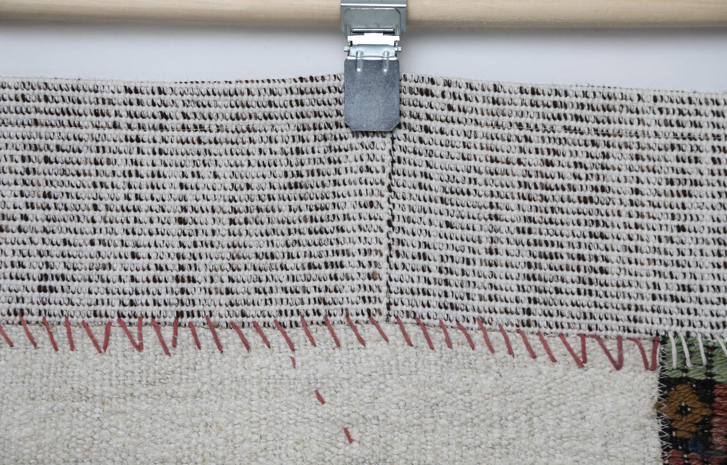 Kilim Tapestry Wall Hanging Rug, Minimal Striped Textile Art, Neutral Boho Wall Decor, Black White Flatweave Panel 4x3 ft