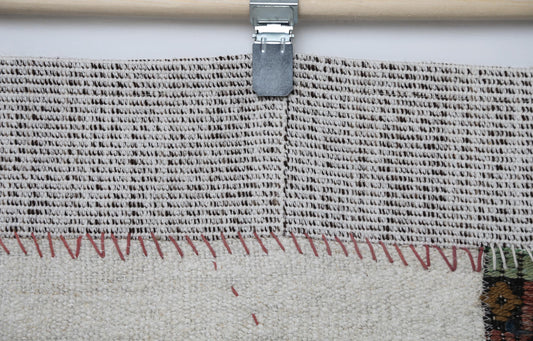 Kilim Tapestry Wall Hanging Rug, Minimal Striped Textile Art, Neutral Boho Wall Decor, Black White Flatweave Panel 4x3 ft