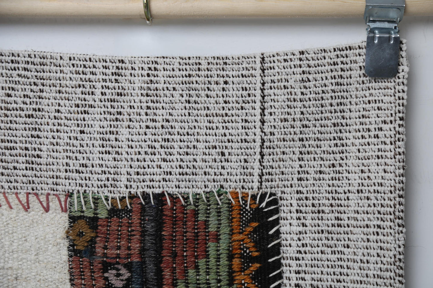 Kilim Tapestry Wall Hanging Rug, Minimal Striped Textile Art, Neutral Boho Wall Decor, Black White Flatweave Panel 4x3 ft