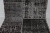 Vintage Turkish Wool Cotton Patchwork Runner Rug, Brown Gray (2x8) - photo 10 of 10