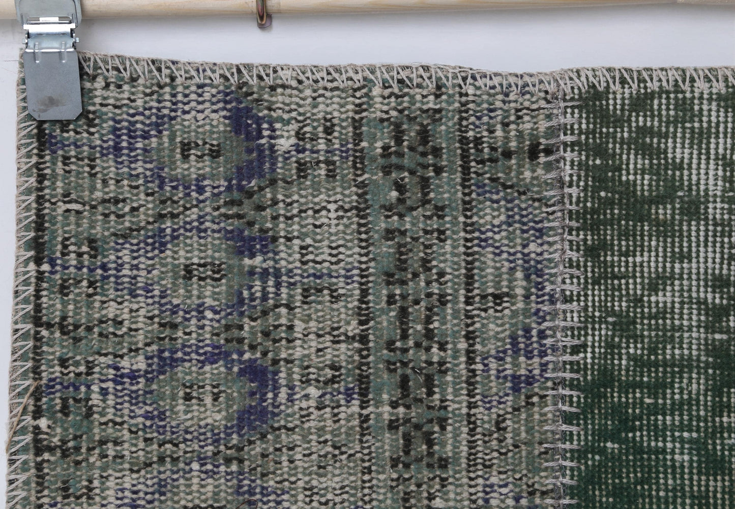 2x7 Vintage Patchwork Runner Rug, Green Wool Cotton Hallway Runner, Handmade Narrow Turkish Rug