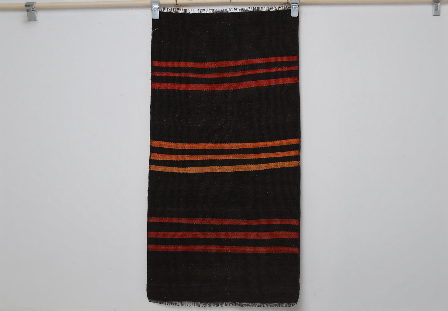 Striped Kilim Runner Rug, Black Red Flatweave Rug, Boho Narrow Runner, Minimal Tribal Kilim 2x4 ft