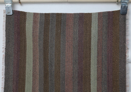 2x4 Vintage Turkish Kilim Rug, Brown Striped Small Runner, Handmade Wool Flatweave Accent Rug