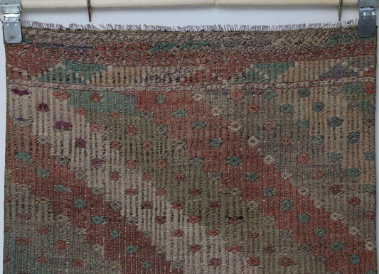 2x9 Vintage Turkish Kilim Runner Rug, Multicolor Minimal Flatweave Hallway Rug, Long Handmade Wool Cotton Rug