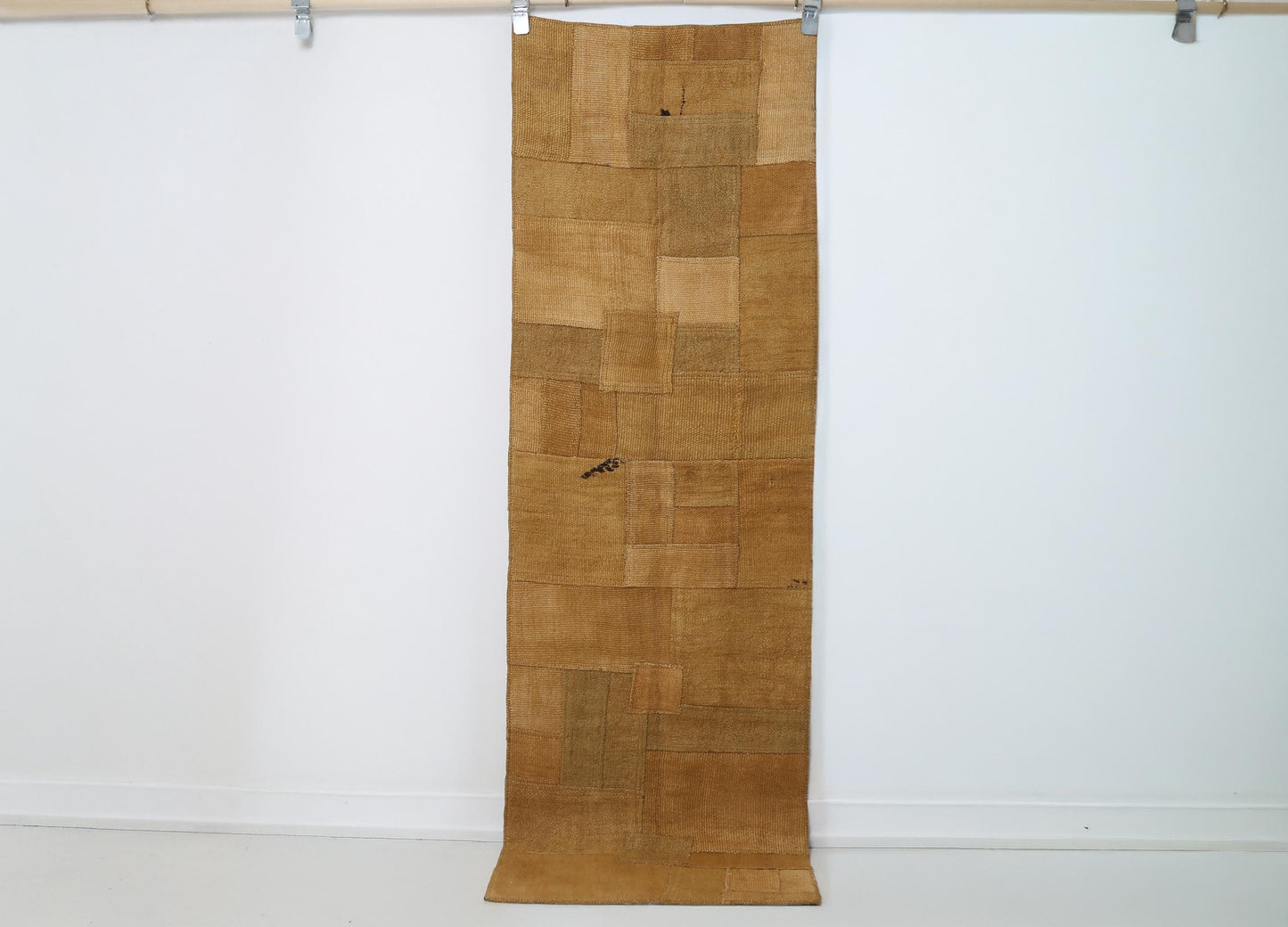 2x6 Vintage Hemp Patchwork Runner Rug, Mustard Yellow Minimal Hallway Rug, Handmade Natural Fiber hemp