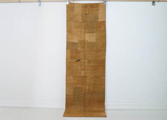 2x6 Vintage Hemp Patchwork Runner Rug, Mustard Yellow Minimal Hallway Rug, Handmade Natural Fiber hemp