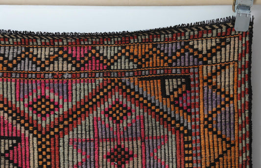 6x10 Vintage Turkish Flatweave Rug, Red Oriental Pattern Large Area Rug, Handmade Wool Cotton Kilim