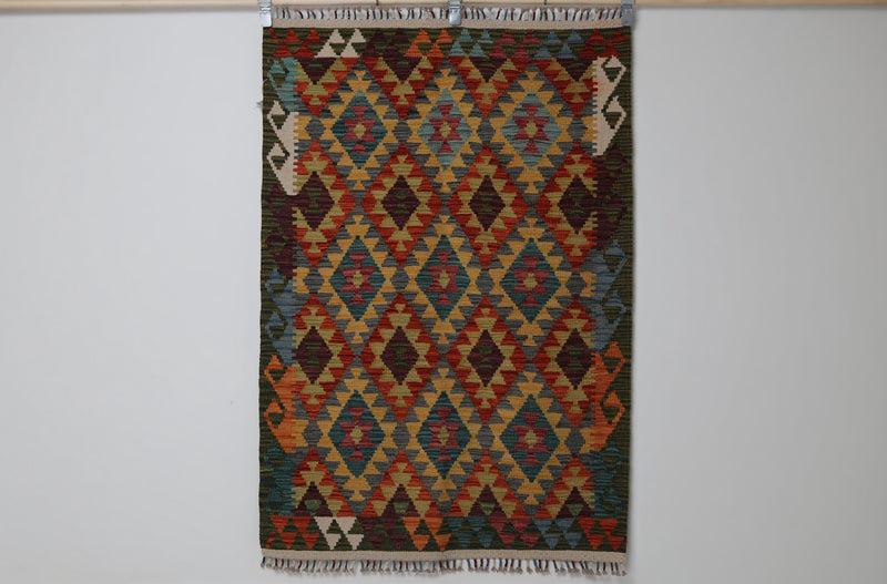 4x5 Vintage Turkish Kilim Rug, Multicolor Oriental Wool Area Rug, Handmade Geometric Decor