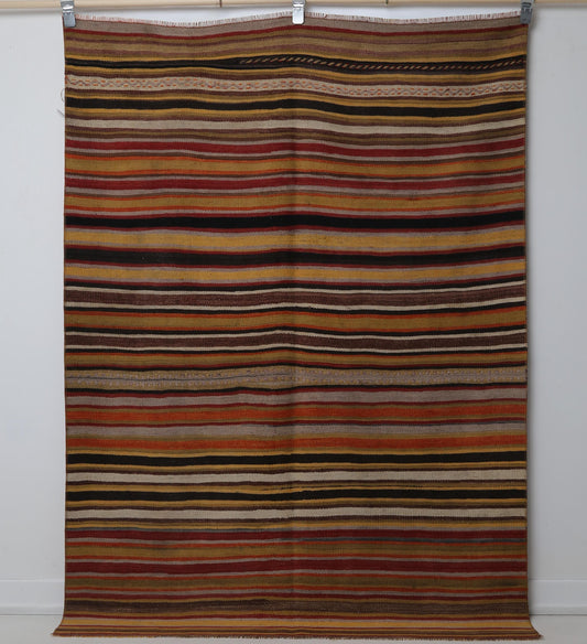 4x6 Vintage Turkish Kilim Rug, Multicolor Striped Wool Area Rug, Handmade Flatweave Boho Decor