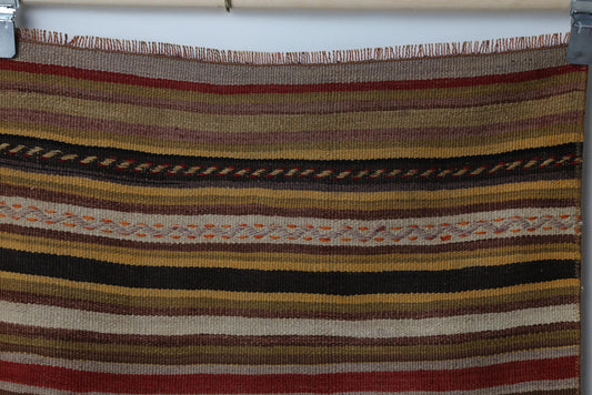 4x6 Vintage Turkish Kilim Rug, Multicolor Striped Wool Area Rug, Handmade Flatweave Boho Decor