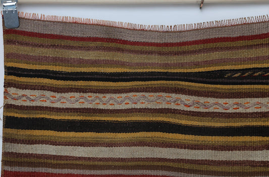 4x6 Vintage Turkish Kilim Rug, Multicolor Striped Wool Area Rug, Handmade Flatweave Boho Decor