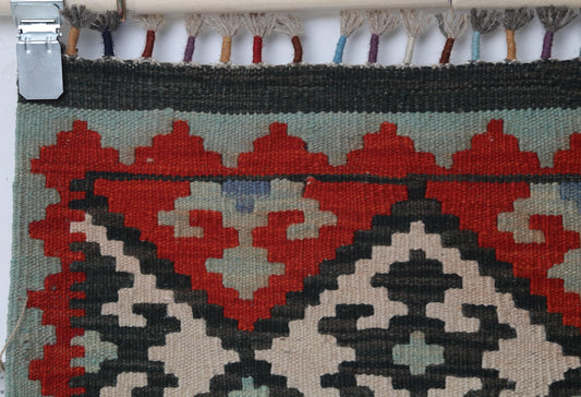 2x3 Vintage Turkish Kilim Rug, Red Oriental Wool Accent Rug, Handmade Tribal Flatweave Rug