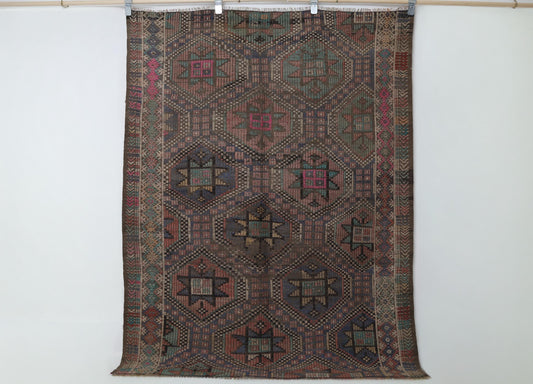 5x6 Vintage Turkish Kilim Rug, Muted Multicolor Oriental Wool Area Rug, Handmade Flatweave Boho Decor