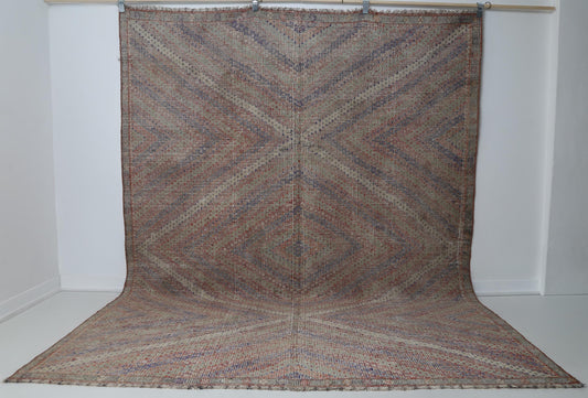 7x9 Vintage Turkish Kilim Rug, Muted Multicolor Oriental Wool Area Rug, Handmade Flatweave Boho Decor