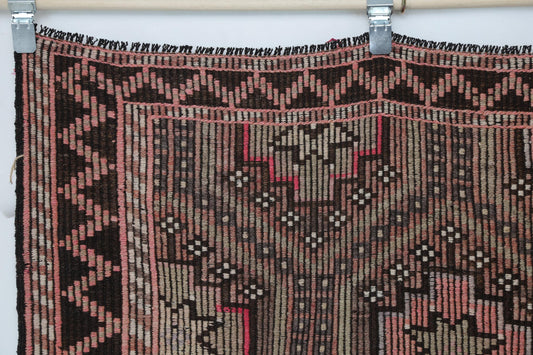 6x10 Vintage Turkish Kilim Rug, Brown Pink Oriental Wool Flatweave Rug, Handmade Hallway Decor