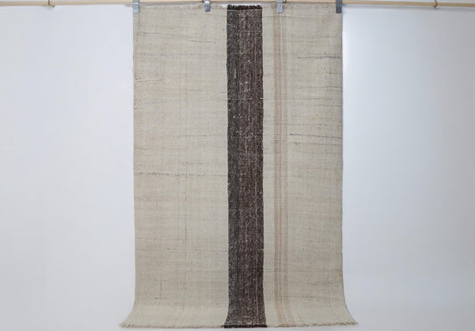 4x6 Vintage Turkish Kilim Rug, Minimal Beige Brown Striped Flatweave Rug, Handmade Neutral Wool Cotton Area Rug