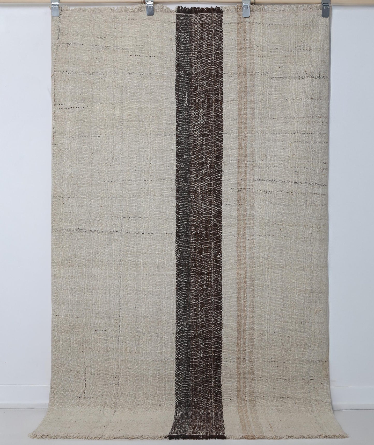 4x6 Vintage Turkish Kilim Rug, Minimal Beige Brown Striped Flatweave Rug, Handmade Neutral Wool Cotton Area Rug