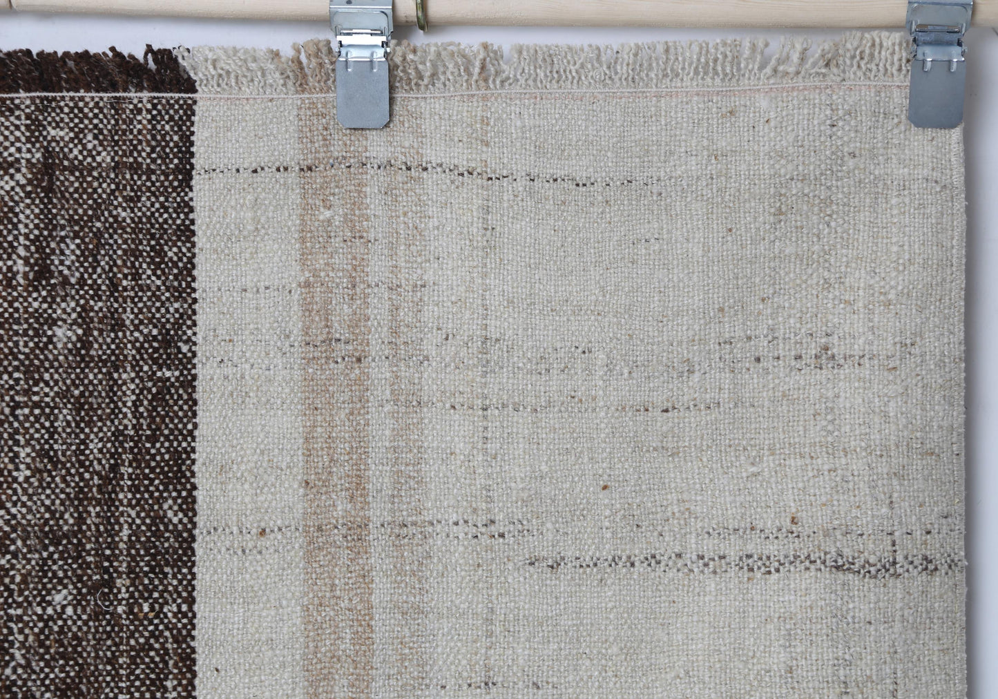 4x6 Vintage Turkish Kilim Rug, Minimal Beige Brown Striped Flatweave Rug, Handmade Neutral Wool Cotton Area Rug