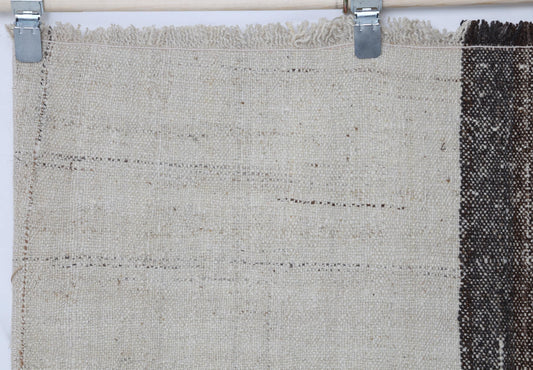 4x6 Vintage Turkish Kilim Rug, Minimal Beige Brown Striped Flatweave Rug, Handmade Neutral Wool Cotton Area Rug