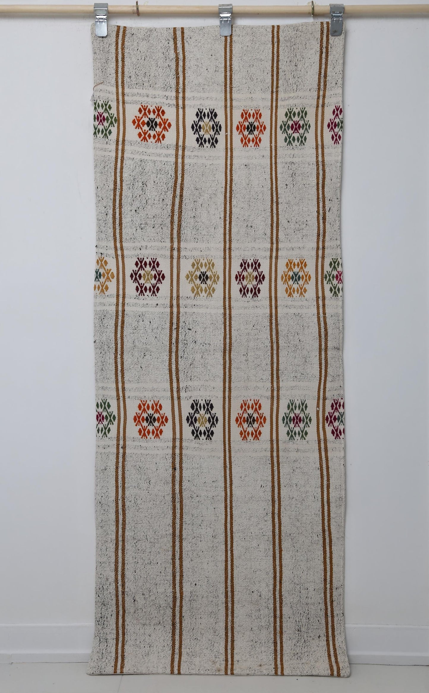 Vintage Turkish Kilim Runner Rug 2x6 ft, Striped Flatweave Rug, Beige Brown Handmade Boho Hallway Rug