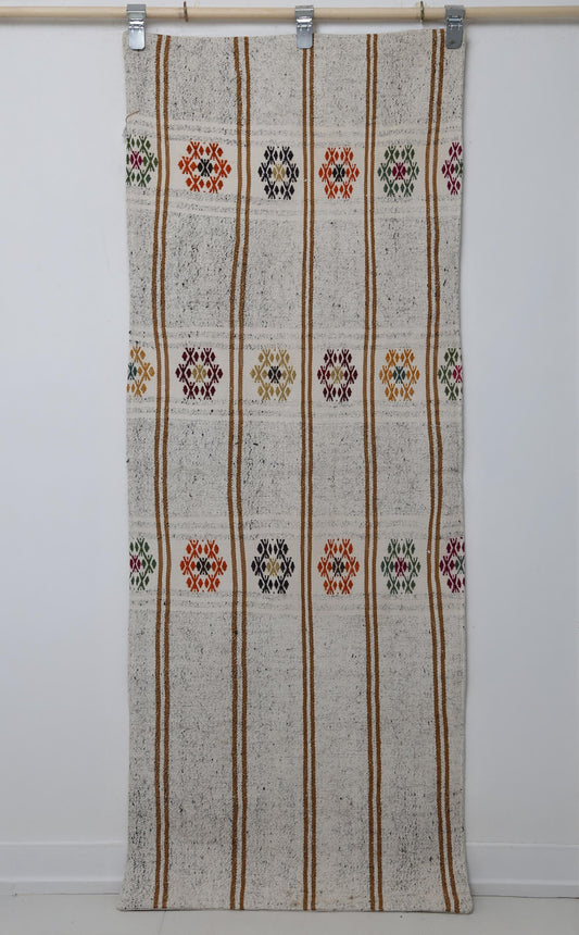 Vintage Turkish Kilim Runner Rug 2x6 ft, Striped Flatweave Rug, Beige Brown Handmade Boho Hallway Rug