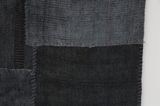 5x7 Vintage Hemp Patchwork Rug, Blue Handmade Turkish Area Rug, Minimal Rustic Floor Decor