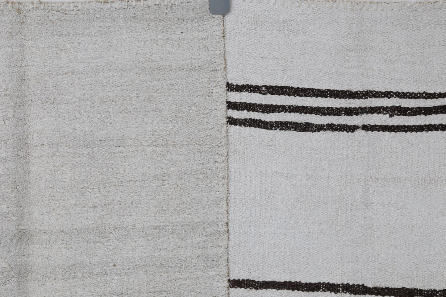 7x10 Vintage Turkish Hemp Patchwork Rug, White Black Striped Handmade Kilim, Minimal Flatweave Area Rug