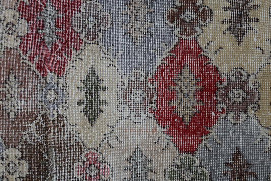 4x6 Vintage Turkish Rug, Multicolor Geometric Wool Cotton Area Rug, Handmade Distressed Boho Decor