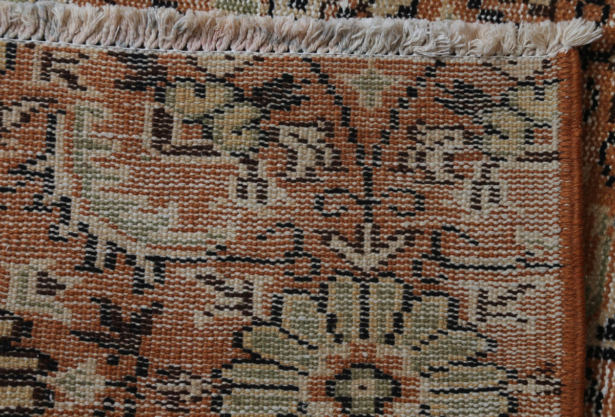 5x8 Vintage Turkish Floral Runner Rug, Orange Beige Wool Cotton Rug, Handmade Distressed Hallway Area Rug