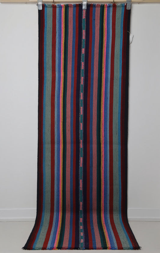 Vintage Turkish Kilim Runner 2'5 x 7'4 ft, Multicolor Striped Kilim Rug, Narrow Hallway Runner