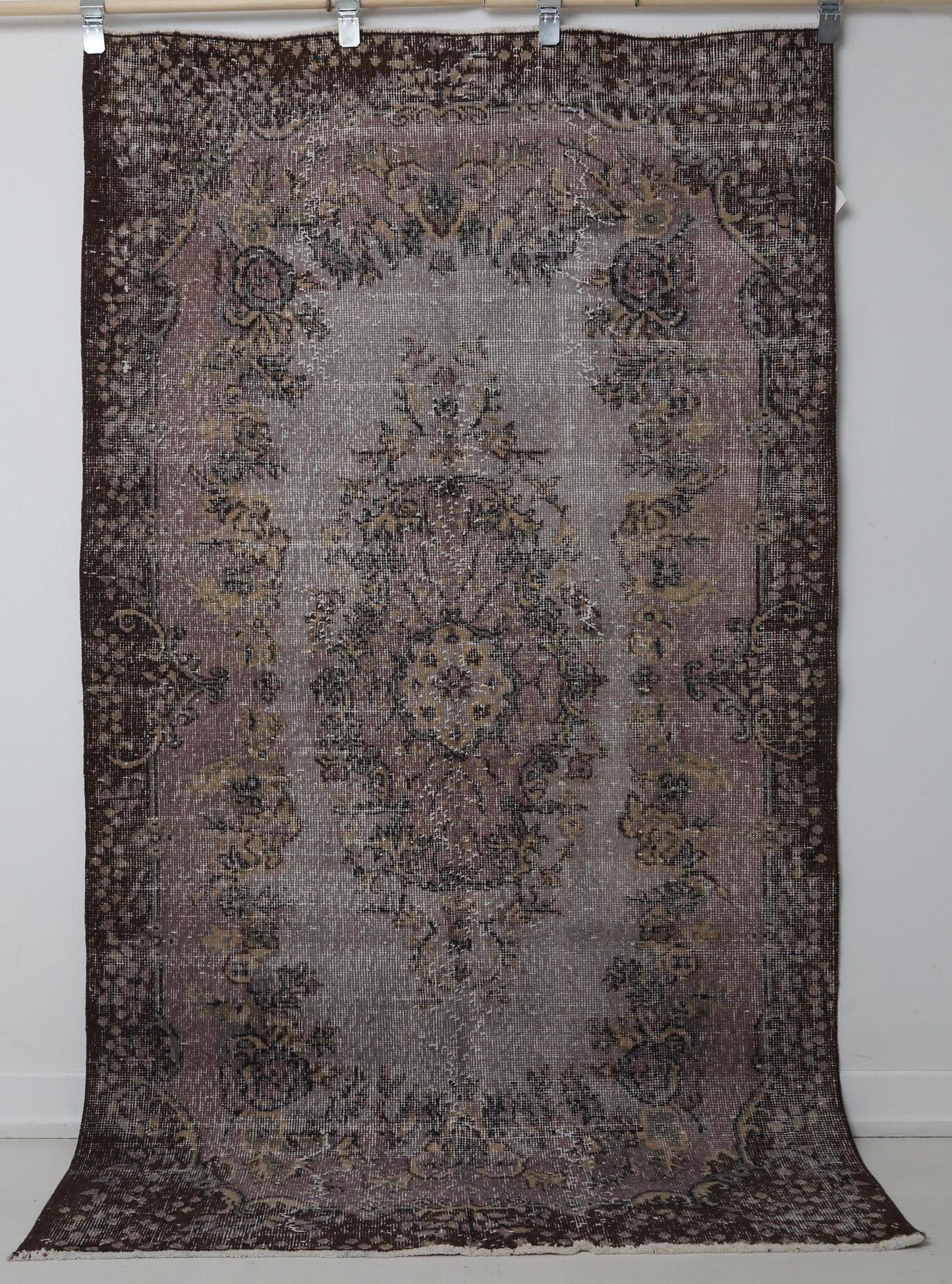 4x7 Vintage Turkish Rug, Gray Pink Oriental Area Rug, Distressed Wool Cotton Carpet