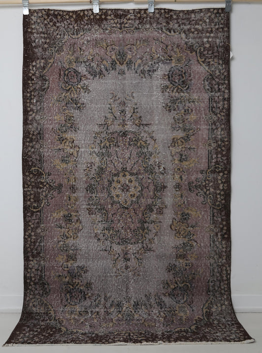 4x7 Vintage Turkish Rug, Gray Pink Oriental Area Rug, Distressed Wool Cotton Carpet
