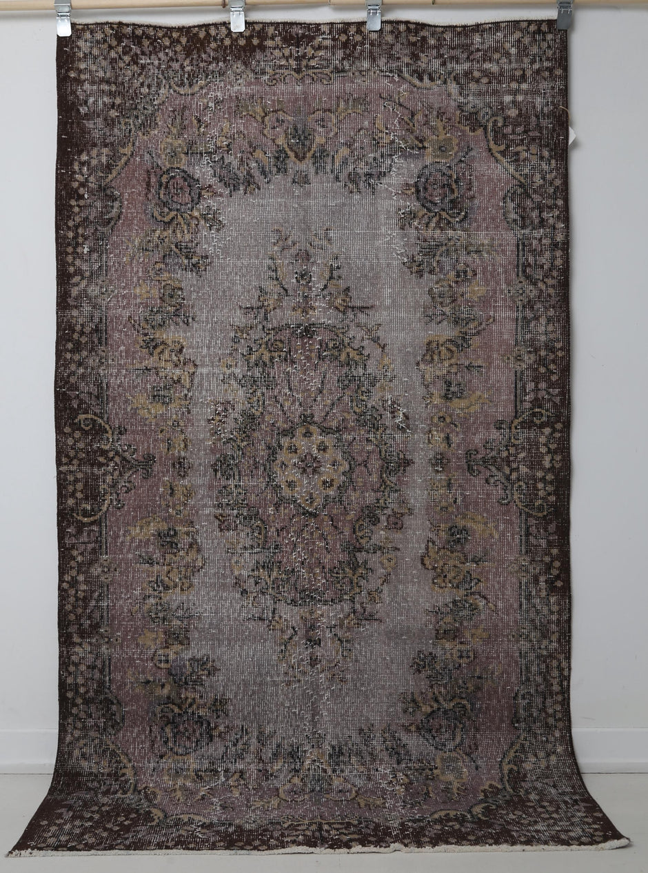  Faded wool cotton texture detail on handmade antique rug