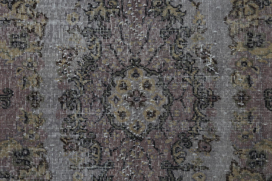 4x7 Vintage Turkish Rug, Gray Pink Oriental Area Rug, Distressed Wool Cotton Carpet