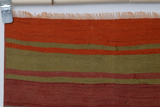 2'4 x 8'0 Vintage Turkish Kilim Runner, Multicolor Striped Wool Rug, Long Hallway Runner
