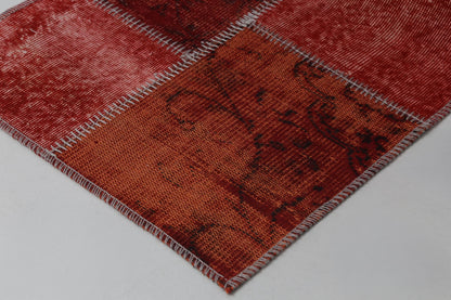 2'4 x 8' Vintage Turkish Patchwork Runner, Red Wool Cotton Kilim Runner, Long Hallway Rug