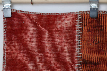 2'4 x 8' Vintage Turkish Patchwork Runner, Red Wool Cotton Kilim Runner, Long Hallway Rug