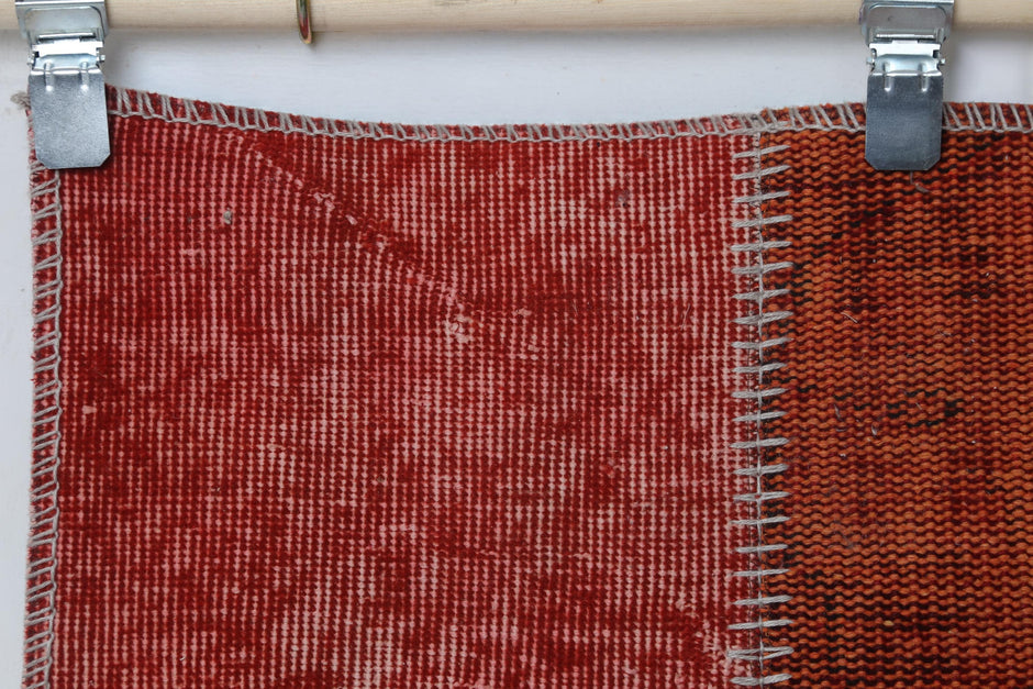2'4 x 8' Vintage Turkish Patchwork Runner, Red Wool Cotton Kilim Runner, Long Hallway Rug