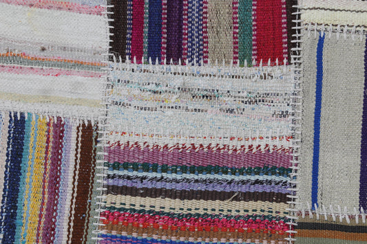3x6 Vintage Turkish Patchwork Kilim Rug, Multicolor Flatweave Wool Cotton, Boho Area Rug