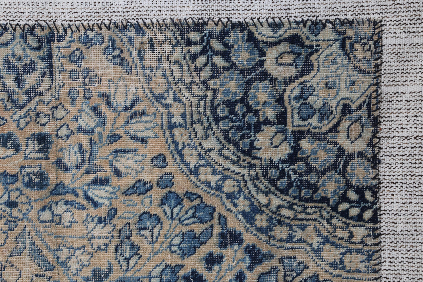 3x4 Vintage Turkish Tapestry Rug, Blue Beige Flatweave Wall Hanging, Handmade Textile Wall Art