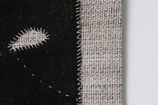 3x4 Vintage Turkish Tapestry Rug, Black Minimalist Wall Hanging, Handmade Flatweave Textile Art