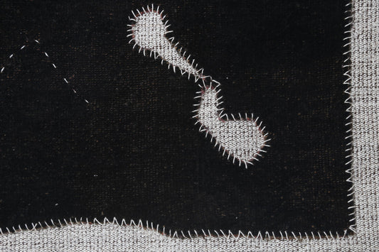 3x4 Vintage Turkish Tapestry Rug, Black Minimalist Wall Hanging, Handmade Flatweave Textile Art