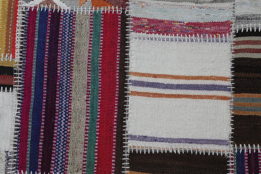 3x6 Vintage Turkish Patchwork Kilim Rug, Multicolor Flatweave Cotton Wool, Boho Area Rug
