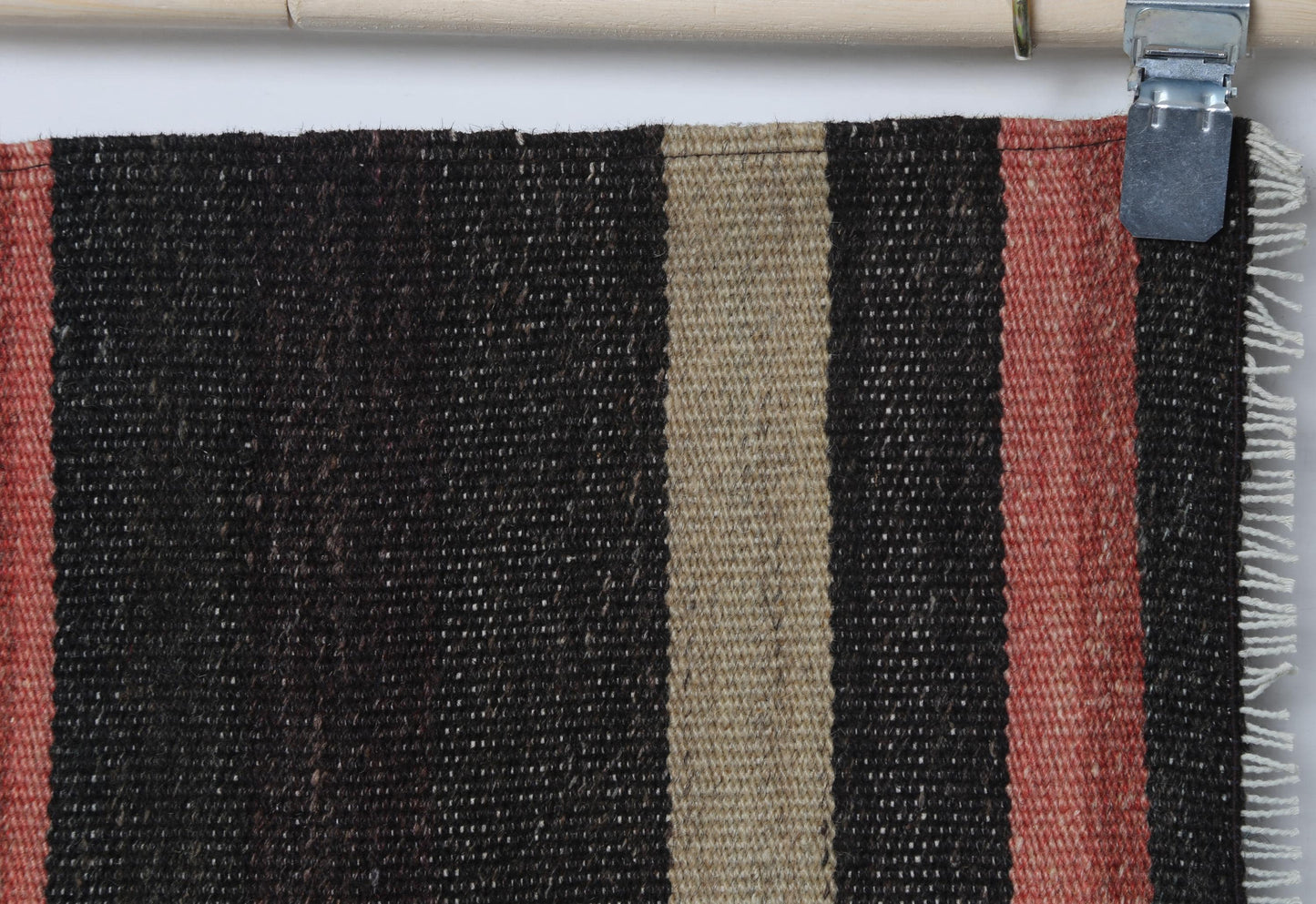 2x5 Vintage Turkish Kilim Runner Rug, Black Brown Striped Wool Flatweave Hallway Rug