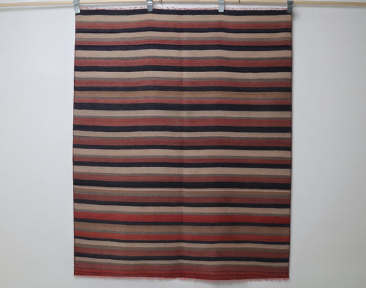 4x5 Vintage Turkish Kilim Rug, Multicolor Striped Handmade Wool Area Rug, Boho Flatwoven Tribal Decor